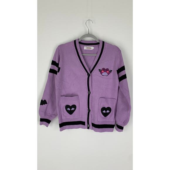 Duludulu Gothic Purple Froggie Cardigan Sweater Womens Small V Neck New Anime - Picture 1 of 7